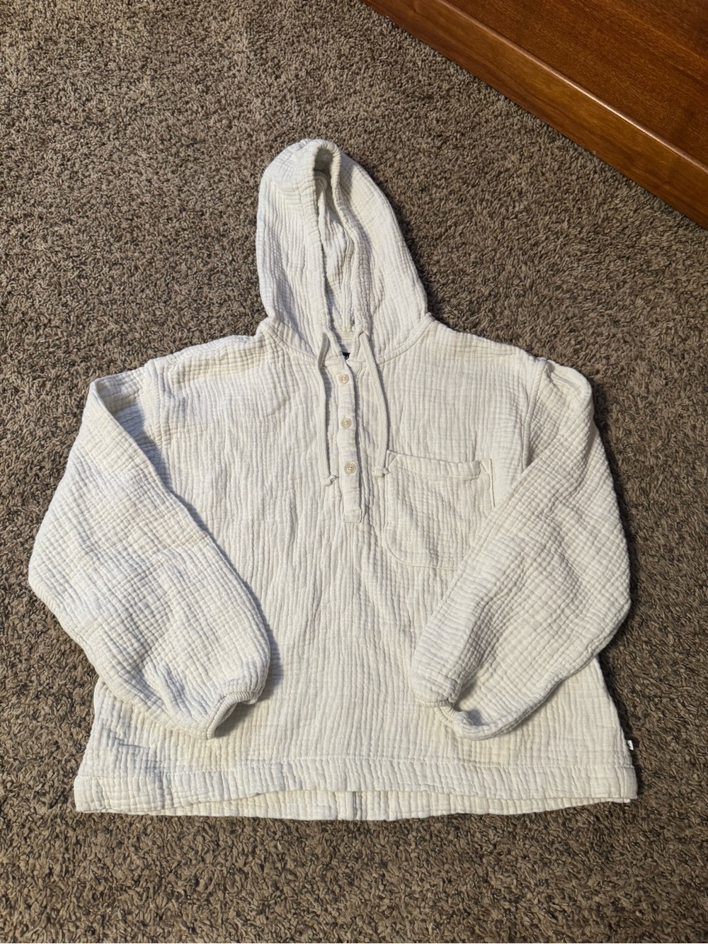 Eddie Bauer White Hooded Button Pullover